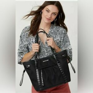 Brighton SYDNEY Black Nylon Leather Studded Tote Shoulder Bag MSRP $449